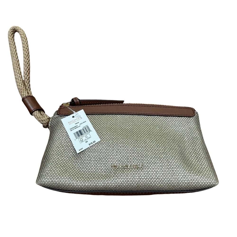 NWT Michael Kors Talia wristlet purse wallet pale gold zipper pouch canvas